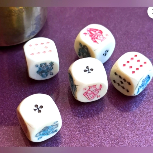 Rare Victorian England grained celluloid poker dice complete set of 5 - Picture 1 of 14